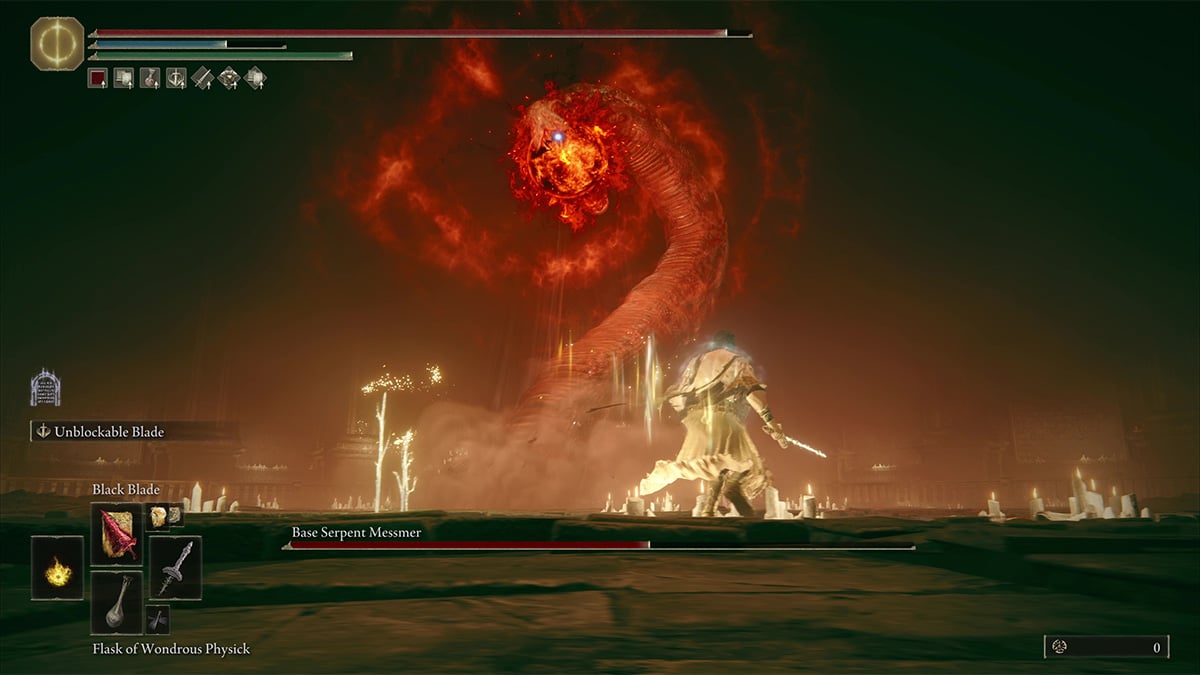 The opening to the second phase of the Messmer boss fight in Shadow of the Erdtree