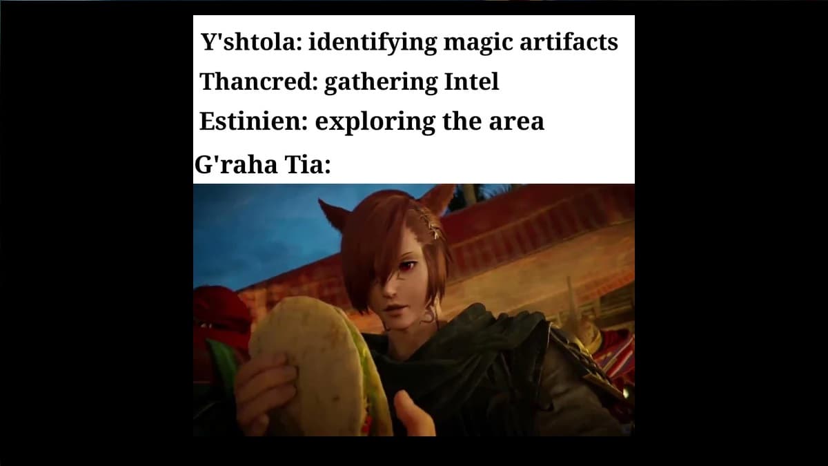 FFXIV G'raha about to eat a taco