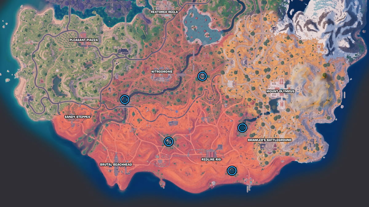 Fortnite Chapter 5 Season 3 map with oasis pool locations on map