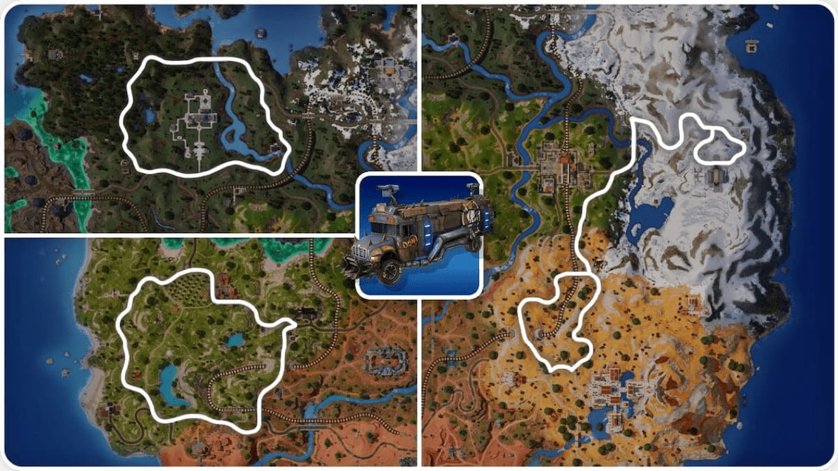Fortnite chapter 5 season 3 map with all war bus and convoy routes outlined