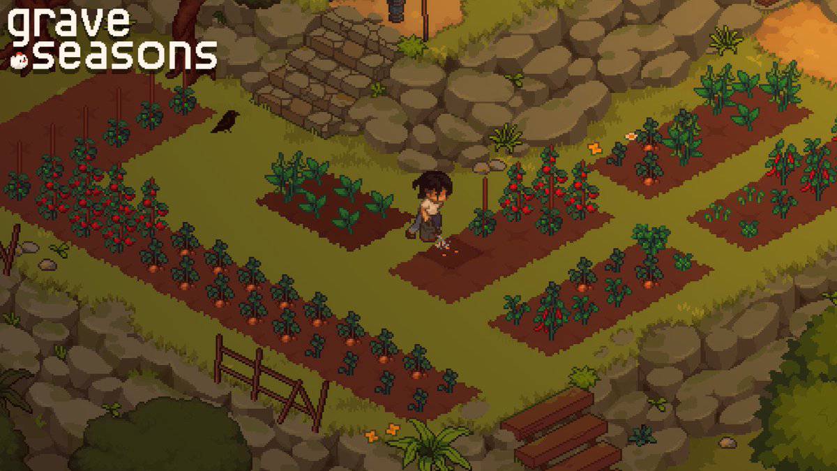 Player tends to their farm in Grave Seasons