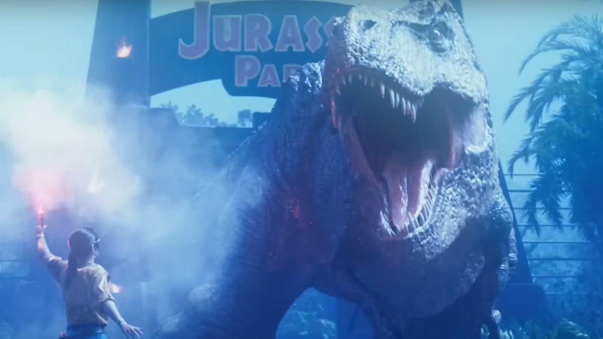 T-Rex roaring in Jurassic Park: Survival