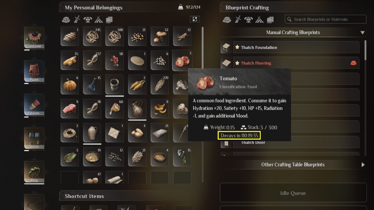 Soulmask food decay countdown in inventory