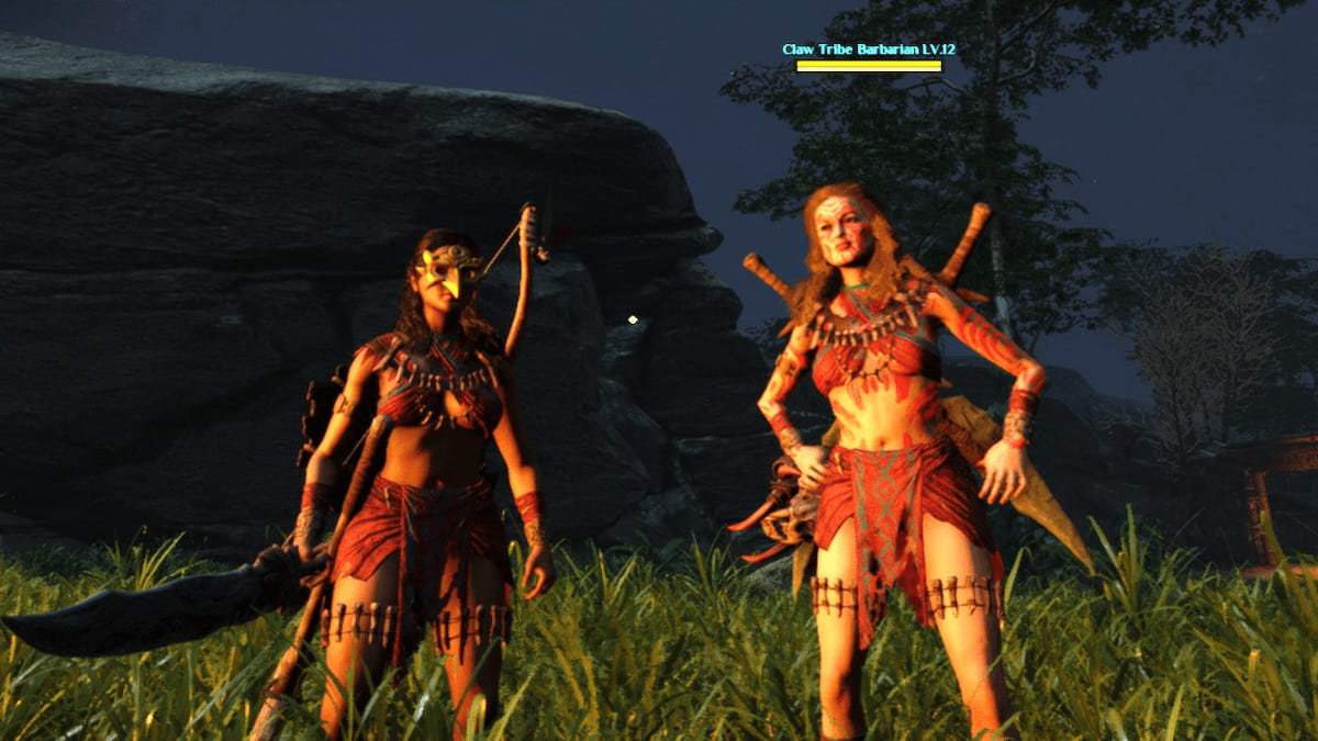 Main character next to Tribesman recruit in Soulmask