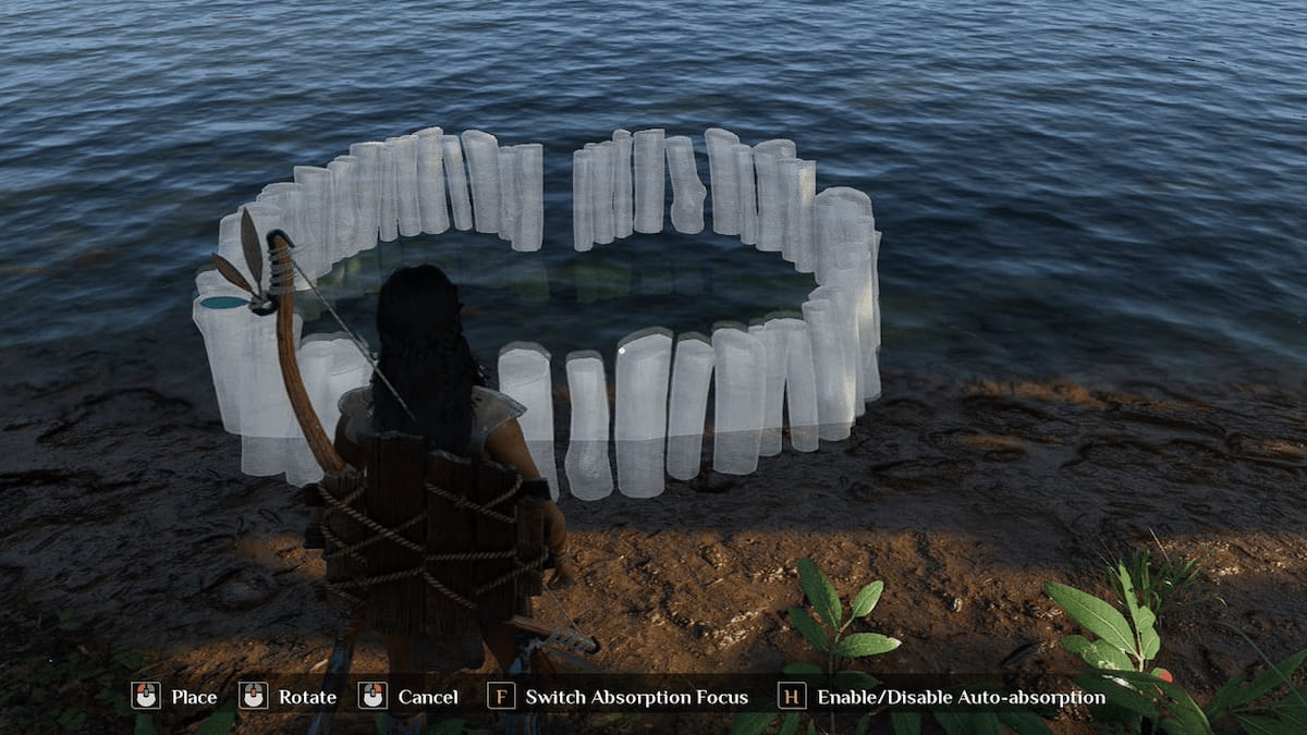 Placing fishing trap in water in Soulmask