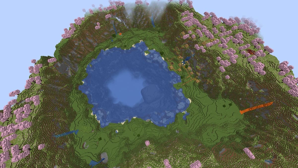 Cherry grove and village in Minecraft