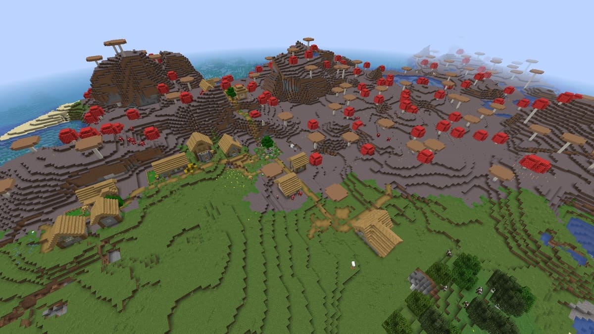 Mushroom island and village in Minecraft