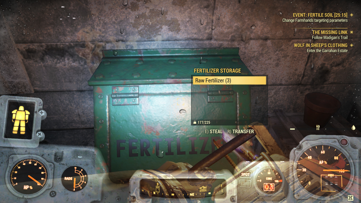 Looting fertilizer from storage in Fallout 76.