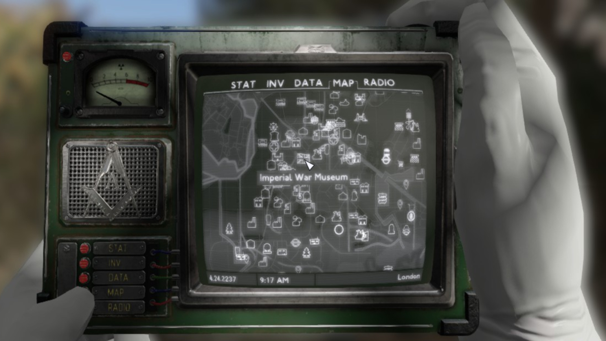 The location of the Imperial Museum marked on the map in Fallout London.