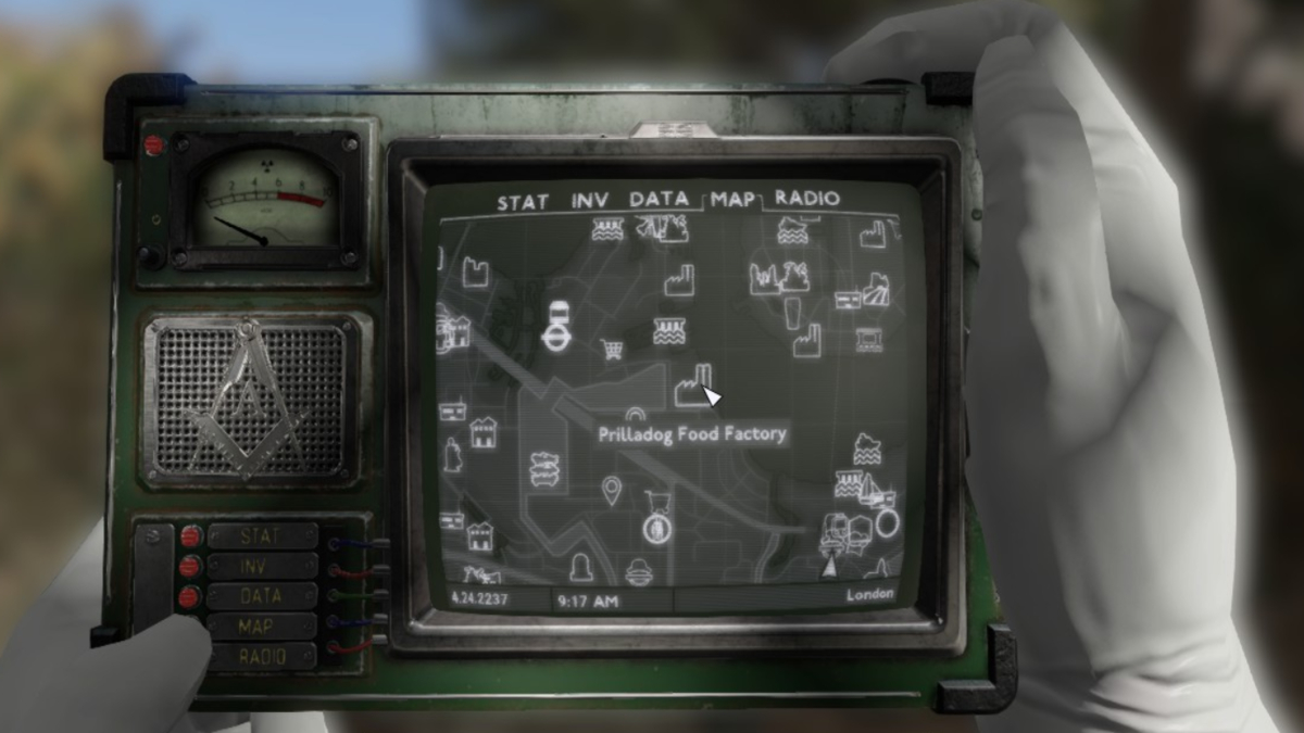 The Prilladog Food Factory location marked on the map in Fallout London.