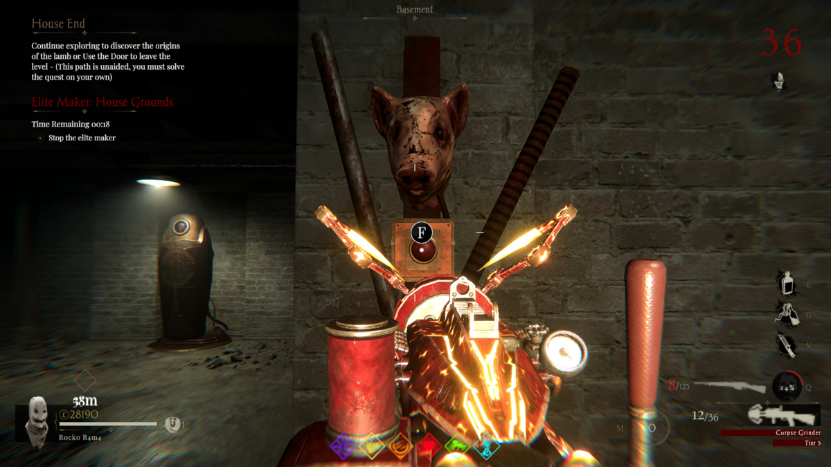 Interacting with the basement pig head in Sker Ritual.