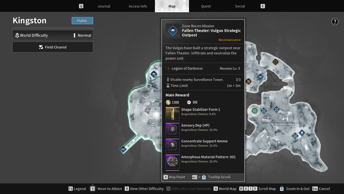 Kingston map showing the Zone Recon or Infiltration mission.