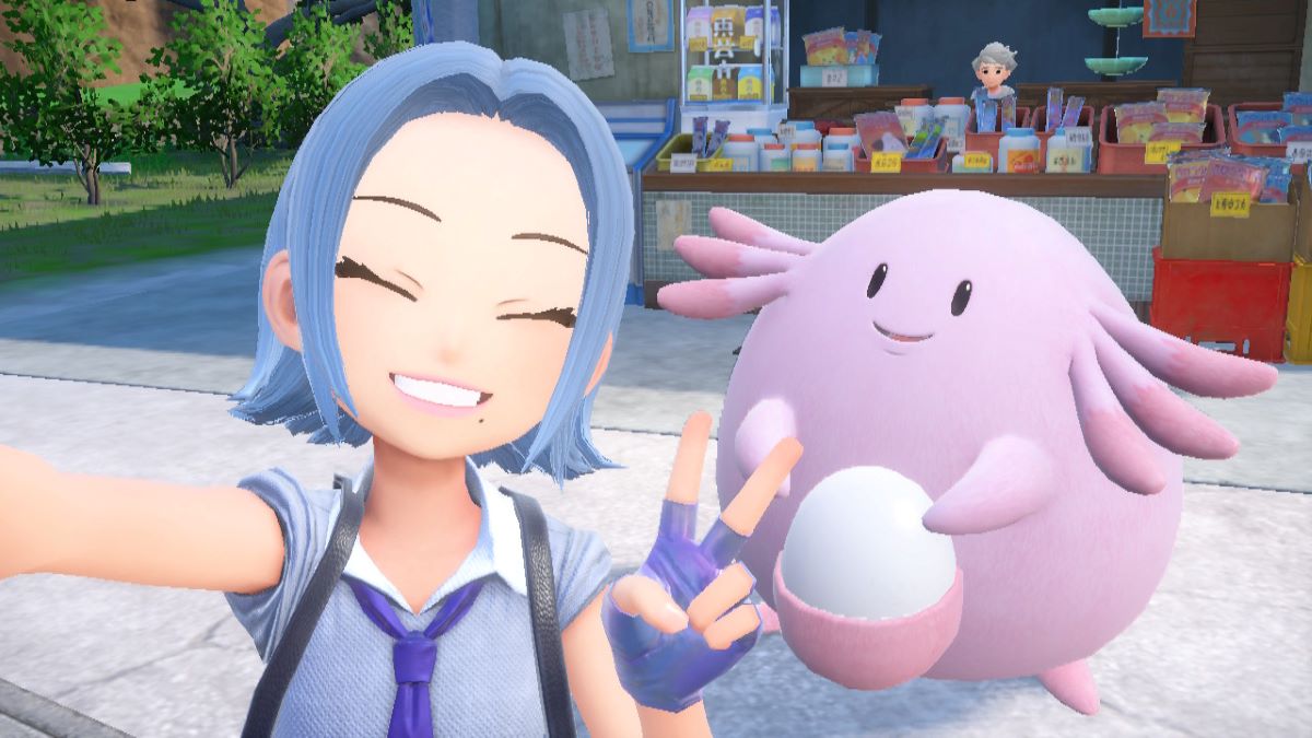 Trainer poses with her Chansey in Pokemon Violet