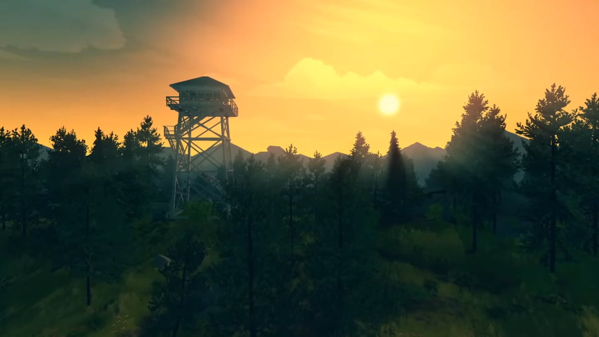 A sunset in Firewatch.