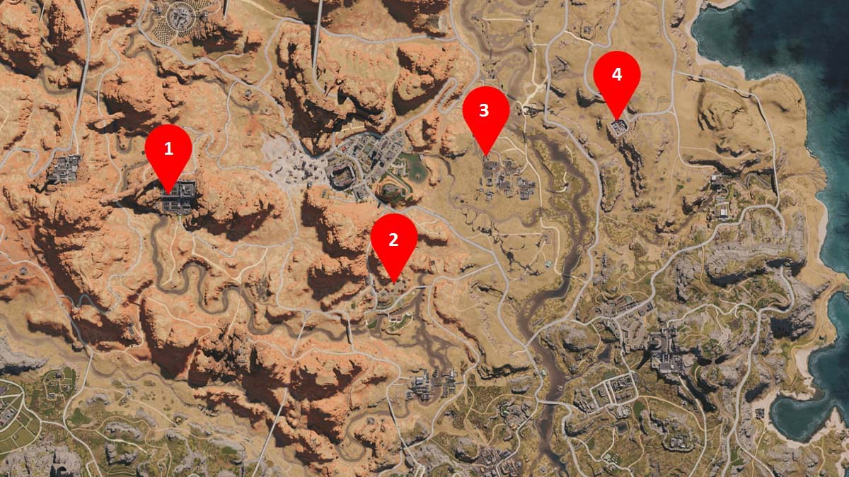 Red Sands region treasure chest locations map in Once Human