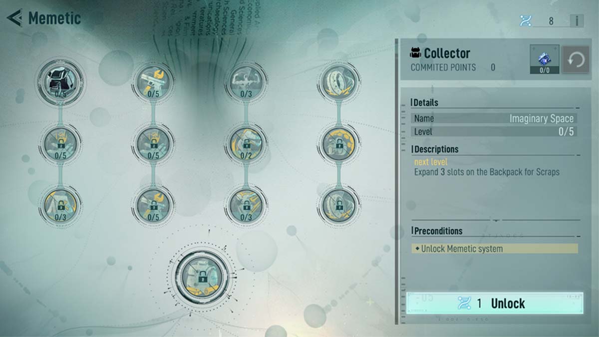 Specilizations tree menu in Once Human