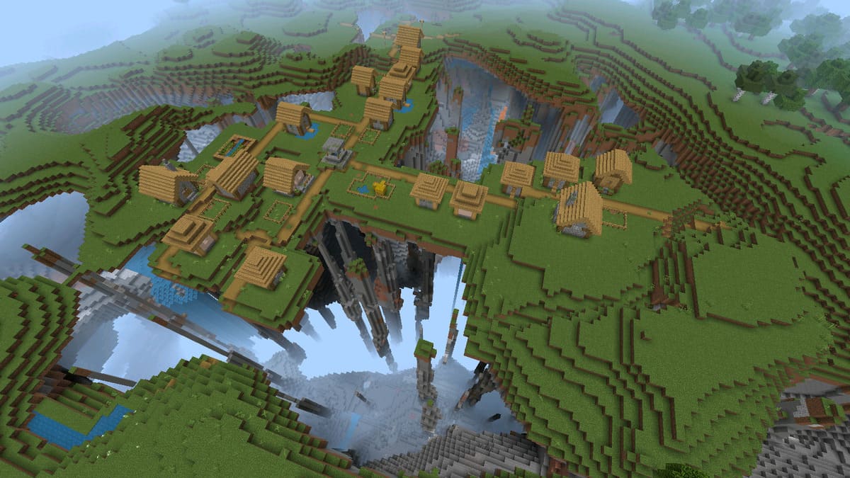 Bottomless pit and village in Minecraft