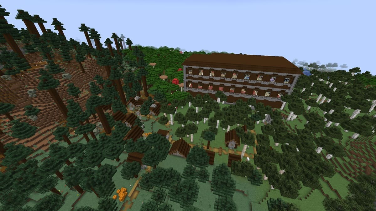 Woodland mansion and village in Minecraft