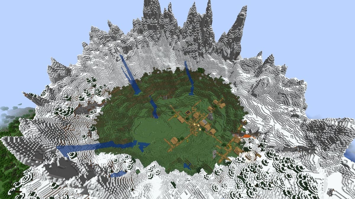 Ring mountain and village in Minecraft