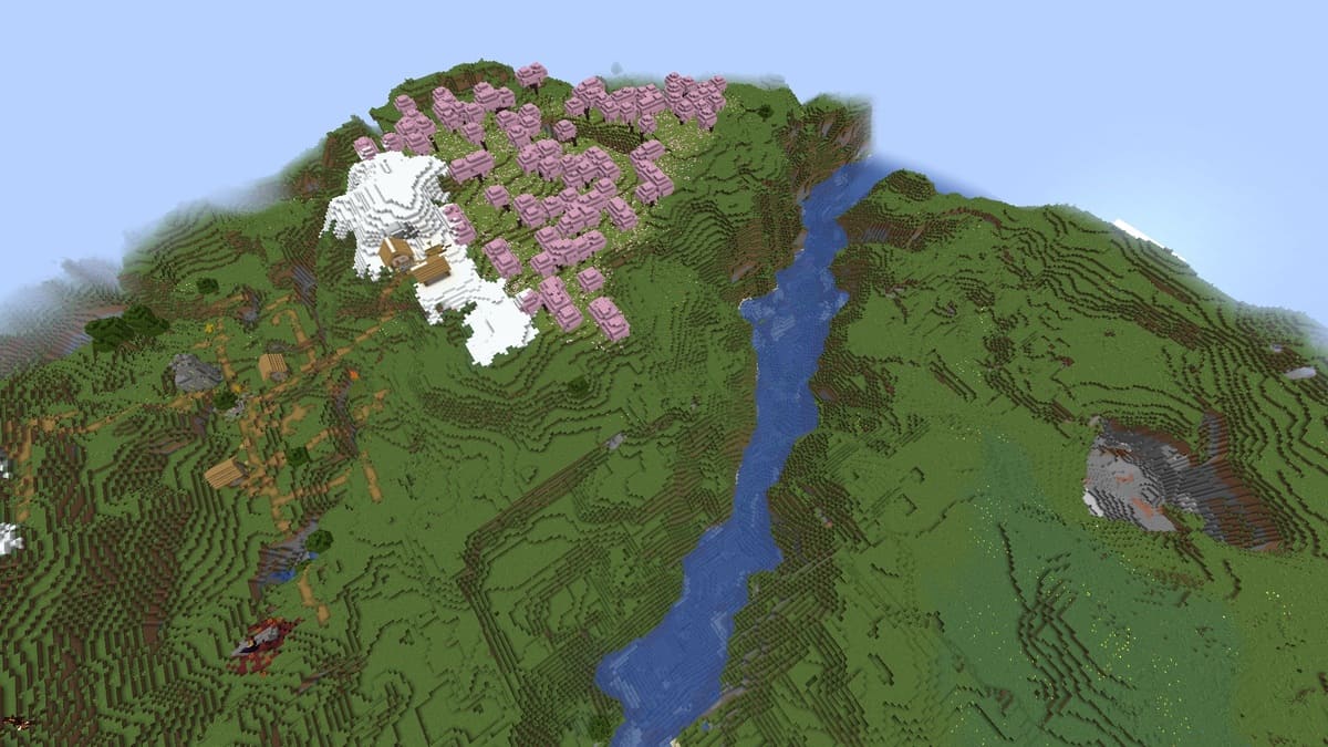 Minecraft の桜林と村