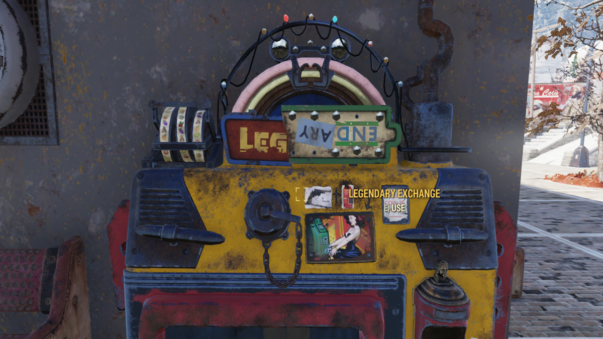 Using a legendary exchange machine to earn legendary scrip in Fallout 76