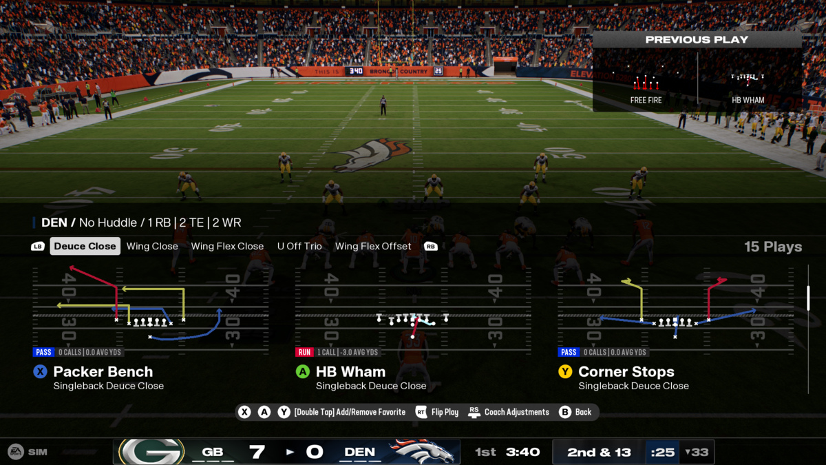 Picking a play from the No Huddle playbook in Madden 25