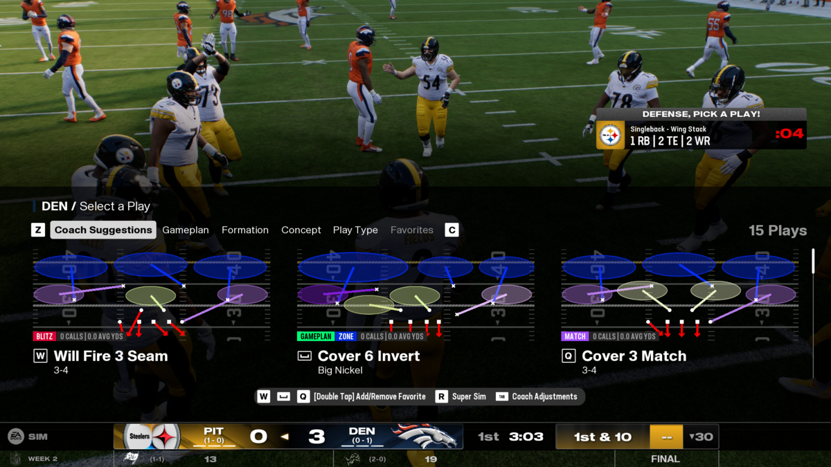 Picking a defensive play in Madden 25 using a chose playbook