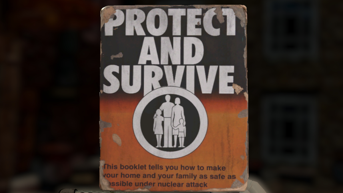 Inspecting a Protect and Survive Magazine in Fallout London.