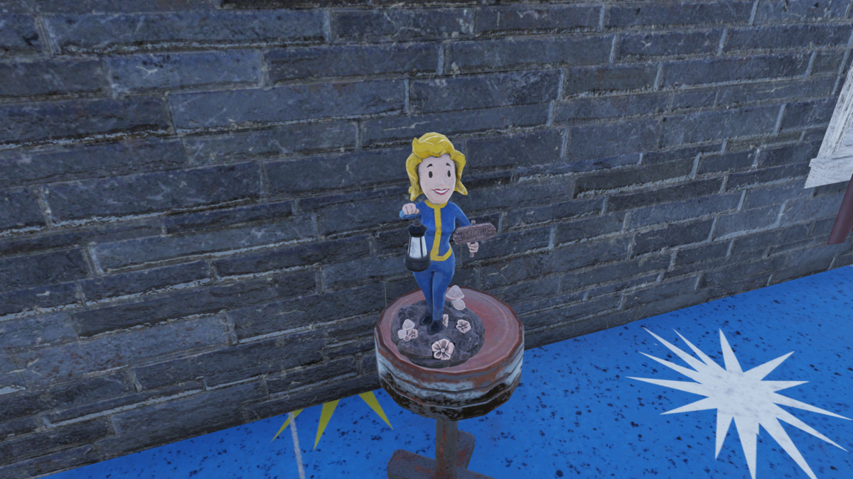 Building a Small Vault Girl Statue in Fallout 76 from a plan obtained during the Treasure Hunter rewards.