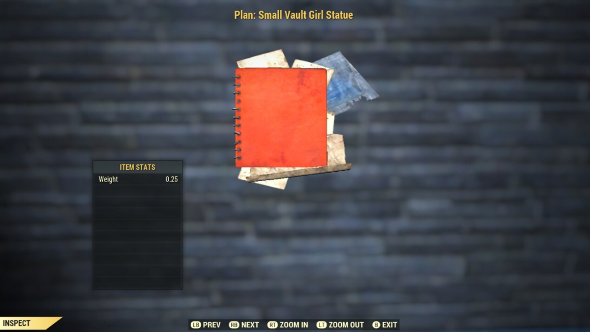 Plan for the Small Vault Girl Statue in Fallout 76