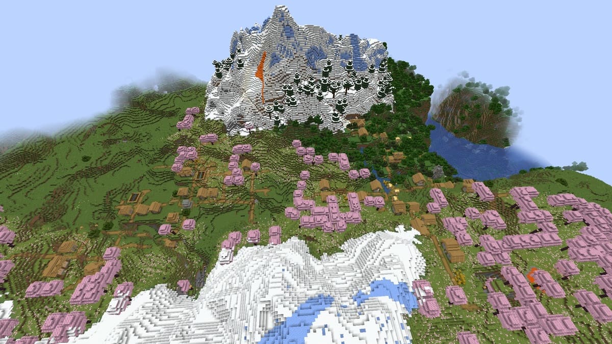 Double cherry blossom village in Minecraft