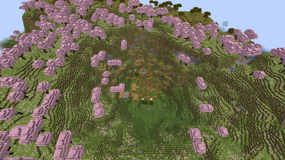 Blacksmith and cherry blossom village in Minecraft