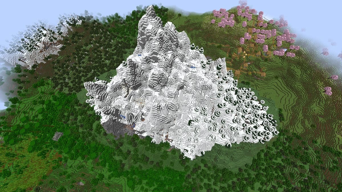 Jungle temple and cherry blossom village in Minecraft