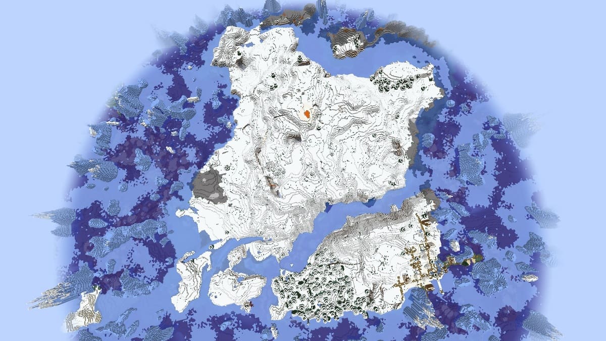 Icebergs and island village in Minecraft