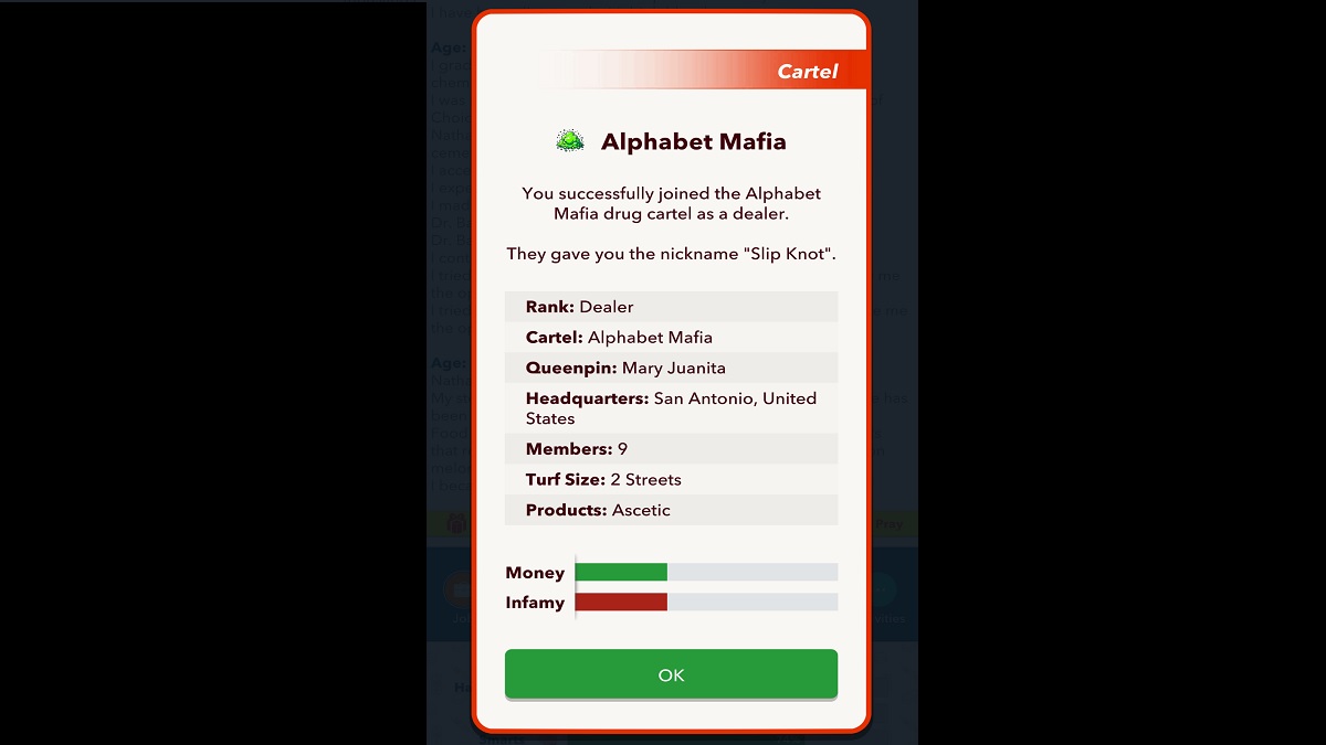 Joining a cartel in BitLife
