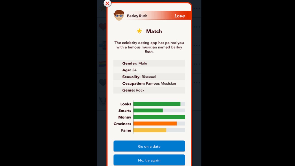 Looking for a musician on BitLife's celebrity dating app