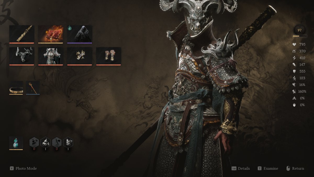 Selecting armor in the Black Myth: Wukong equipment menu.