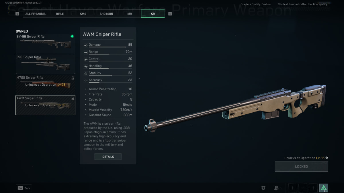 AWM, in the weapon selection screen in Delta Force: Hawk Ops.