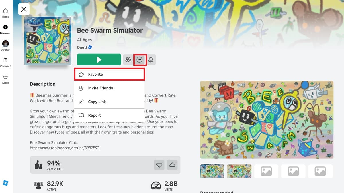 Favoriting a game in Roblox