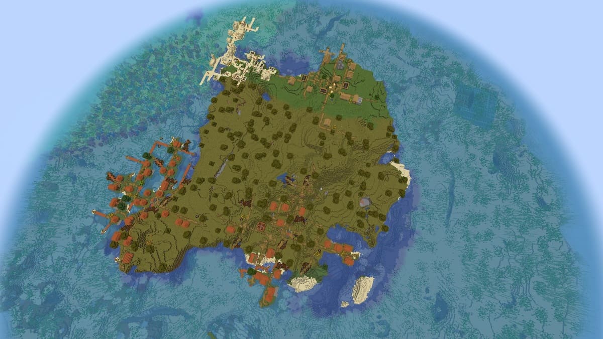 Island and quadruple village in Minecraft