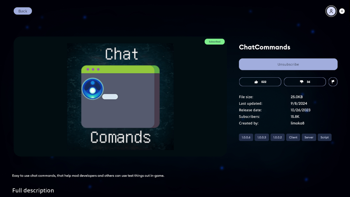 Downloading the ChatCOmmands mod in Core Keeper