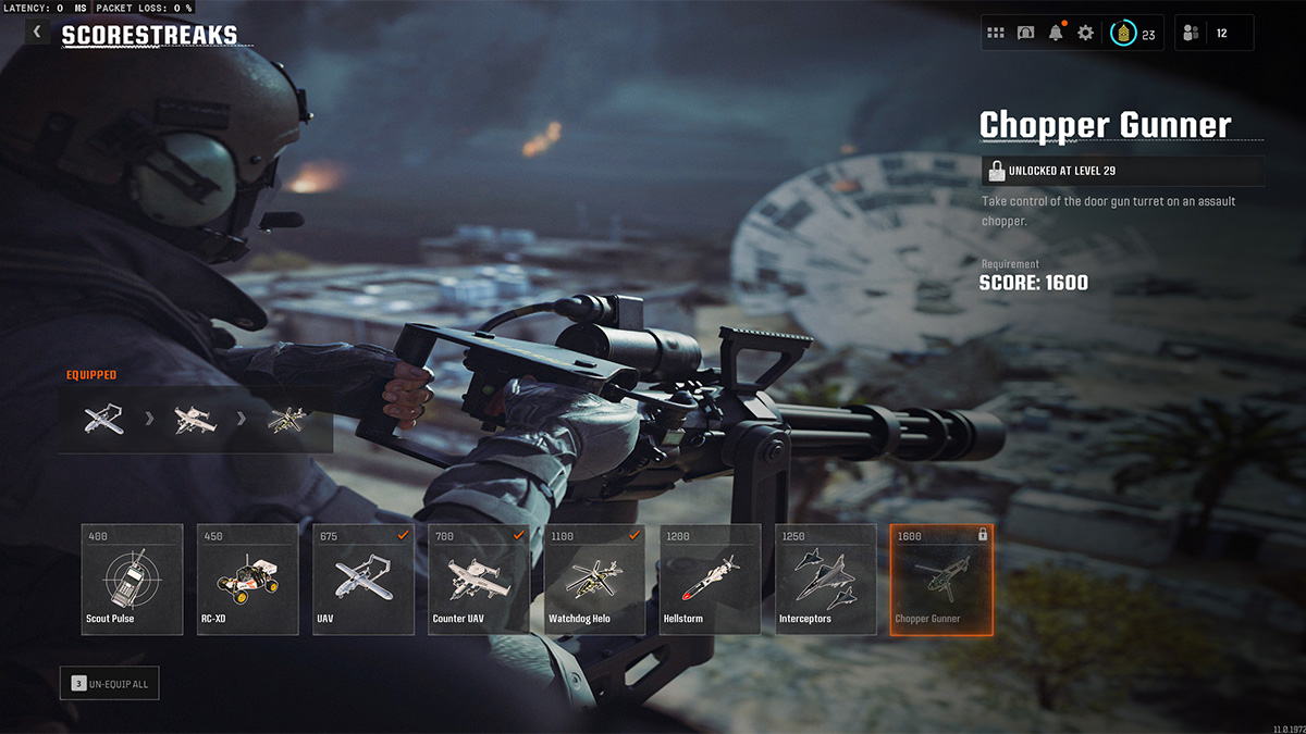 The select screen for the Black Ops 6 scorestreak Chopper Gunner