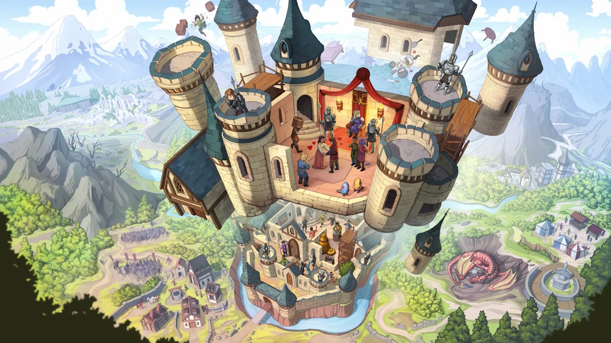 A promotional image for The Elder Scrolls: Castles representing a drawing of a castle floating in mid-air.