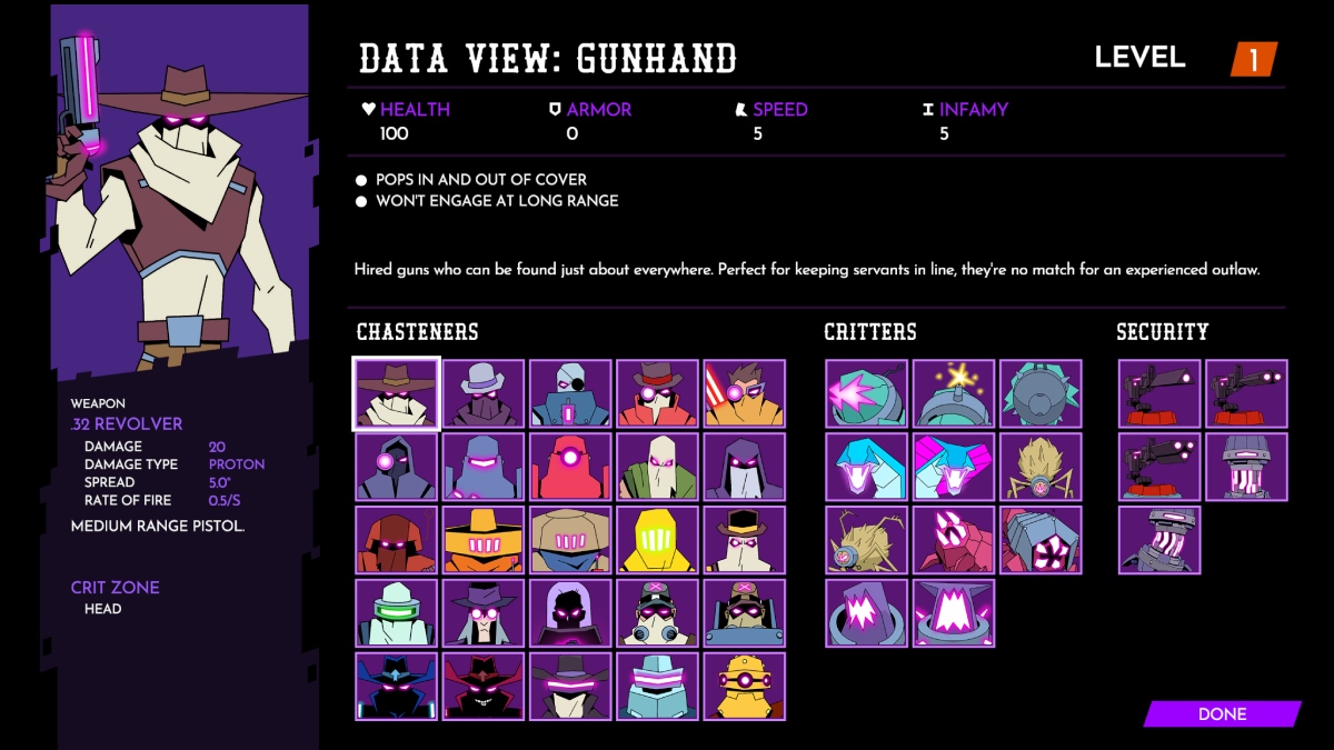 Wild Bastards all enemies in the data view along with stats