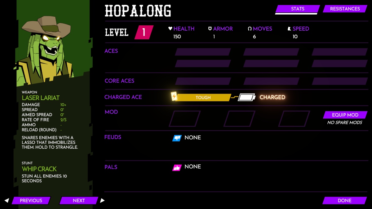 Wild Bastards Hopalong character screen