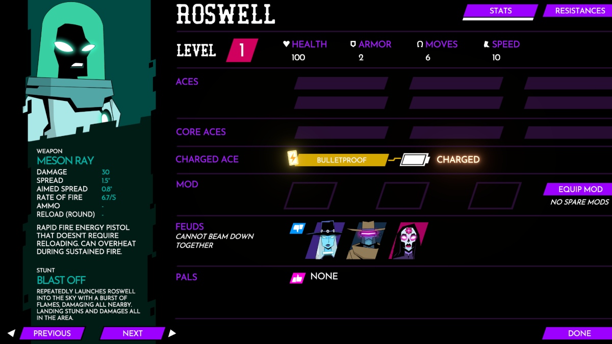 Wild Bastards Roswell character screen