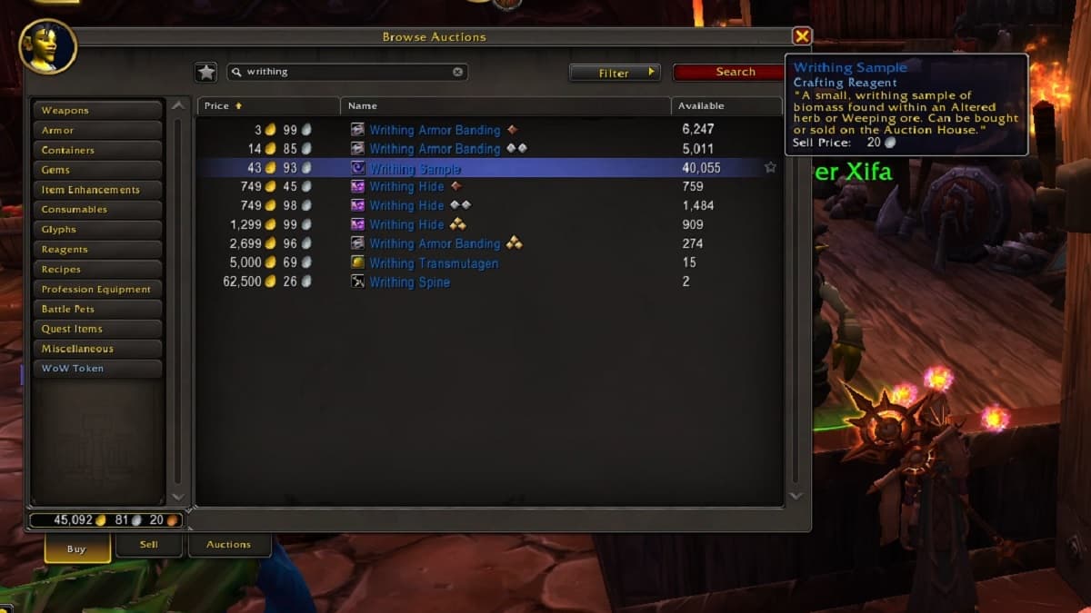 WoW The War Within writhing samples on the auction house