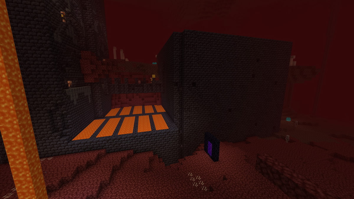 A Nether Portal outside of a Bastion Remnant in Minecraft