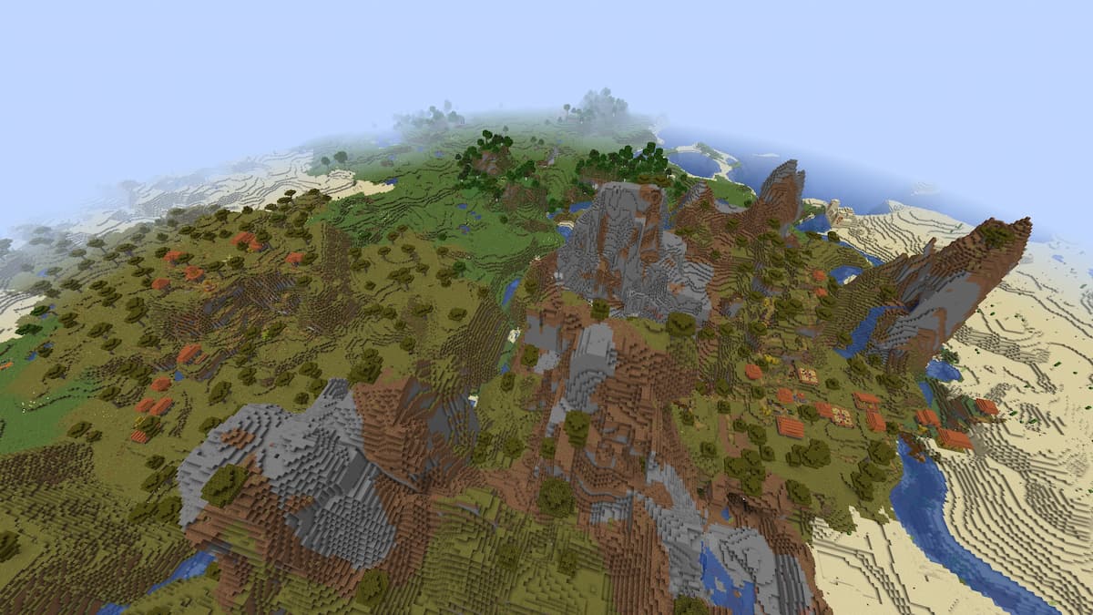 Two Savanna Villages on a Shattered Savanna Plateau in Minecraft