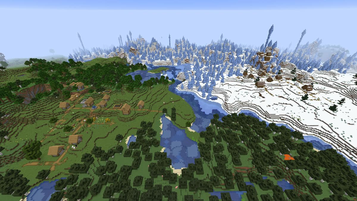 A set of Minecraft villages in Plains and Ice Spikes biomes